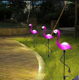 Lampy ogrodowe, solarne - flamingi