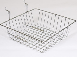 Chrome basket for hanging on trellis or grooved panel in size 30x30x15 cm